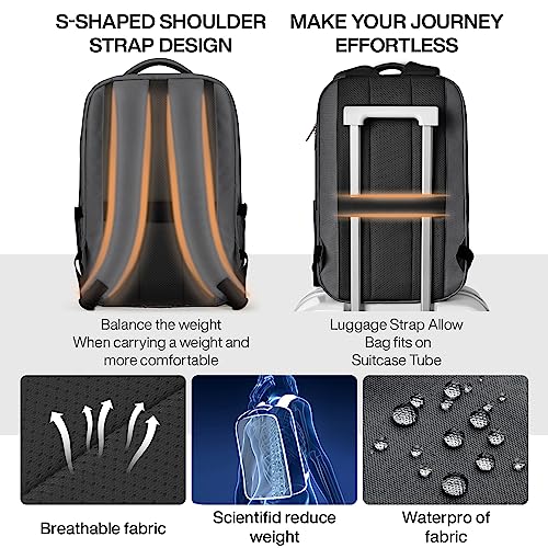 mixi Large Capacity Expandable Travel Backpack for Women & Men 15.6'' Laptop Carry On Weekender Bag Outdoor Hiking with Multifunction Pockets 180° Open Water Resistant 18 Inch 28L, Rock Gray - color: Expandable Rock Gray