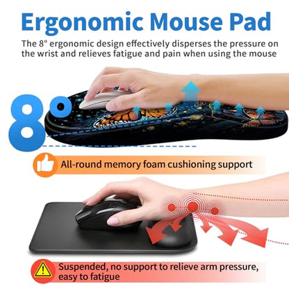 YIWEI Ergonomic Mouse Pad with Wrist Rest for Carpal Tunnel Pain Relief | Memory Foam Wrist Support,Non-Slip Rubber Base, Keyboard Computer Mousepad,Lycra Cloth Surface,Gaming Home Office - color: Butterfly
