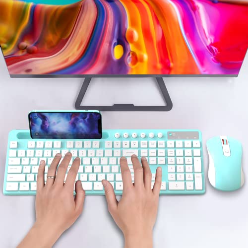 Wireless Keyboard and Mouse Combo, MARVO 2.4G Ergonomic Wireless Computer Keyboard with Phone Tablet Holder, Silent Mouse with 6 Button, Compatible with MacBook, Windows (Blue) - color: Blue