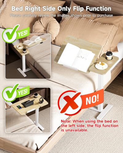 BZIUM Overbed Bedside Table with Hidden Wheels, Adjustable Medical Tilt Top Hospital Bed Table Over The Bed, Rolling Desk Mobile Standing Desk (31.5x15.8, Maple) - color: Maple, size: 31.5x15.8 Inch