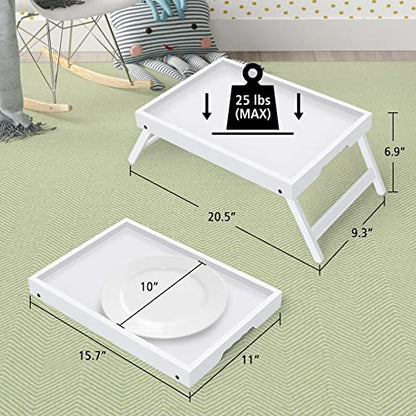 Artmeer FSC 100% Bamboo Bed Trays, Medium, 2-Pack, White | Two FSC 100% bamboo bed trays with folding legs and handles for meals, reading, laptops and serving in bed. - color: White, size: Medium (Pack of 2)