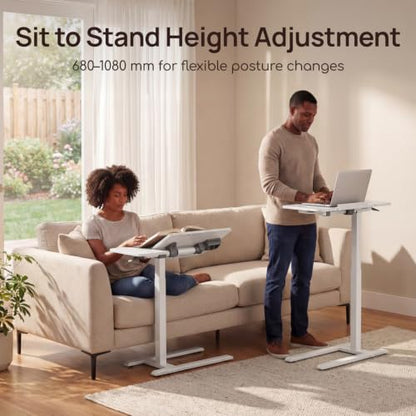 Overbed Table with Wheels, Height Adjustable Hospital Bed Table, Dual-Tiltable Rolling Laptop Desk for Bed, Hidden Casters H-Base Portable Side Table for Couch, Hospital & Home Office - color: White