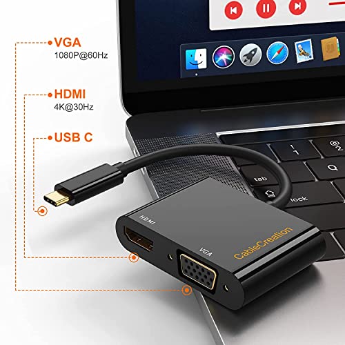 CableCreation USB C to HDMI VGA Adapter for Dual Monitor Adapter | 4k@30HZ, Plug and Play, Compatible with iPhone 17 Plus/17 Pro Max,Galaxy S22 Ultra, MacBook Pro 2020, iPad Pro 2020 - color: Black
