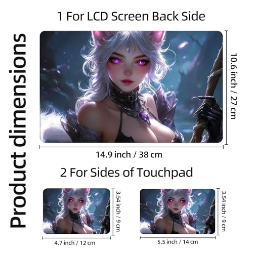 Aesthetic Laptop Skin Sticker, White Haired Kitsune with Purple Eyes Waterproof Vinyl Laptop Decal, Removable Bubble Free, Reusable Protective Cover for 13 14 15 15.6 Inch - color: White Haired Kitsune with Purple Eyes