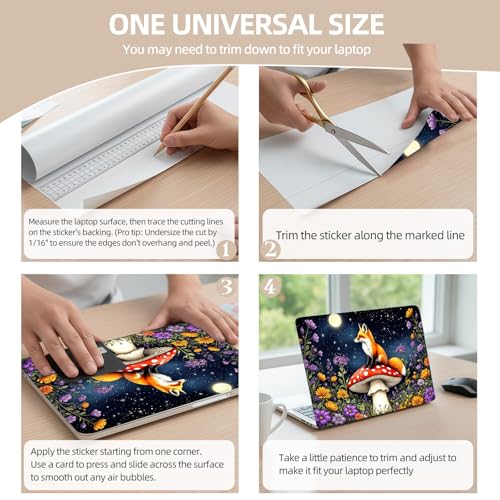 Universal Laptop Skin Sticker for 12/13/14/15.6 Inch Laptops, Reusable Vinyl Laptop Decal Cover, Waterproof Scratch Resistant Notebook Skin with 2 Wrist Pads,Cute Fox Garden - color: Cute Fox Garden