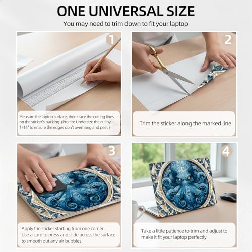 Blue Kraken Octopus Medallion Nautical Universal Laptop Skin Sticker 3PCS,Protective Decal Trim-to-Fit 11.6" 13.3" 14" 15.6" Laptop Vinyl Cover,Removable Anti-Scratch Computer Decal Protector - color: Blue Kraken Octopus Medallion Nautical