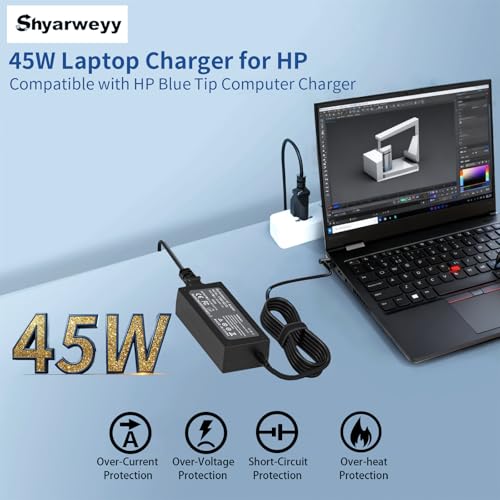 45W Smart Blue Tip Power Adapter for HP Computer AC Adapter Power Cord