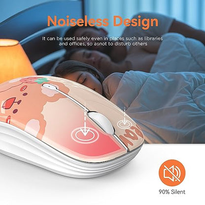 FMOUSE Cute Wireless Mouse, Bluetooth & 2.4GHz Dual Mode, Silent Click, AA Battery Powered, Kawaii for Kids Students Teen Girls, Compatible with Laptop Mac iPad PC (Kerry Bear) - color: Kerry Bear