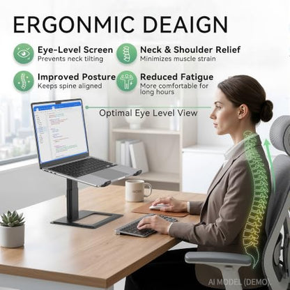 SOUNDANCE Adjustable Laptop Stand, Ergonomic Aluminum Riser for 10-17.3” Notebooks, Ventilated Metal Holder with Height Alignment for Desk Workspace, Black - color: Black