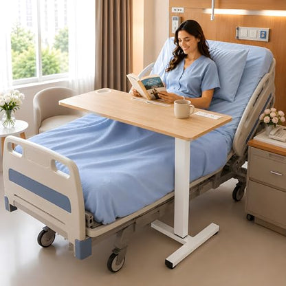 Naomi Home Adjustable Overbed Table with Charging Station, Rolling Hospital Bedside Table with Wheels, Height Adjustable Bed Desk for Laptop, Meals & Recovery Care Natural White - color: Natural, White