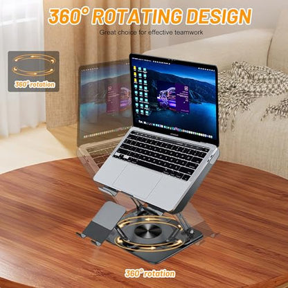 360 Rotating 2-in-1 Laptop Stand with Phone Holder,Ergonomic Adjustable Computer Riser for Desk,Computer Stand for Laptop,Foldable Laptop Holder,Compatible with All Laptops and Phones