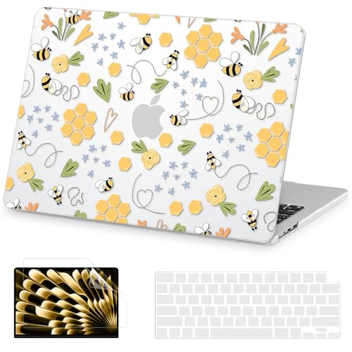 AKIT for MacBook Air 13 inch Case M5 M4 M3 M2 2026-2022, Bee | A3449 A3240 A3113 A2681, Vibrant Pattern Hard Shell Laptop Case+Screen Protector+Keyboard Cover for MacBook Air 13.6 inch - color: Bee