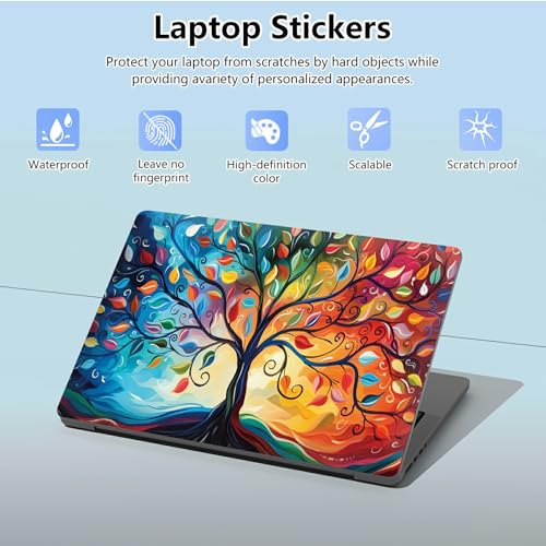 Universal Laptop Skin Sticker with 2 Wrist Pad Skins, Waterproof Scratch Resistant Vinyl Laptop Cover Decal, Cut to Fit for 11–15.6 Inch MacBook HP Dell Lenovo, Elegant Colorful Tree - color: Elegant Colorful Tree