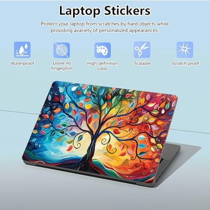 Universal Laptop Skin Sticker with 2 Wrist Pad Skins, Waterproof Scratch Resistant Vinyl Laptop Cover Decal, Cut to Fit for 11–15.6 Inch MacBook HP Dell Lenovo, Elegant Colorful Tree - color: Elegant Colorful Tree