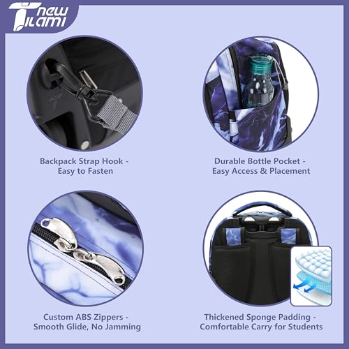 NEW TILAMI 18-Inch Rolling Backpack 6-Wheel for Kids School Travel | 6-Wheel Stair-Climbing Girls Boys Carry-on Suitcase Water-Resistant Adjustable Trolley Handle Wheels School Travel Camping - color: Purple Lightning