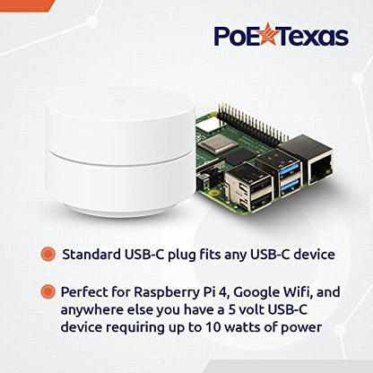 PoE Texas PoE Power for USB-C Devices, Including Google WiFi & Raspberry Pi – for POS Systems, Digital Signage & More, 802.3af POE to 5 Volt Splitter, Extend Power Delivery Up to 328 Feet - size: PoE (12w) - USB-C Power