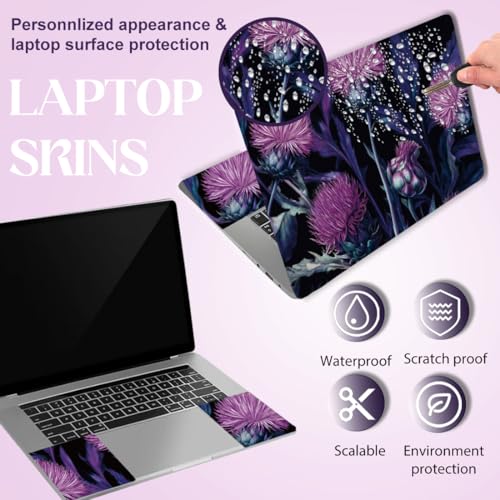 SUPERDANT Laptop Skin Sticker Flower Laptop Decals Personalized Universal Notebook Computer Wrap Vinyl Skin Stickers Cover Art Decal Removable 12-15.6 Inch Waterproof Scratch-Resistant Black Purple