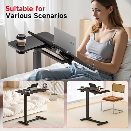 Okin Overbed Bedside Table with Wheels, Adjustable Medical Tilt Top Hospital Bed Table Over The Bed, Rolling Desk Mobile Standing Desk for Hospital Home Use (Black) - color: Black