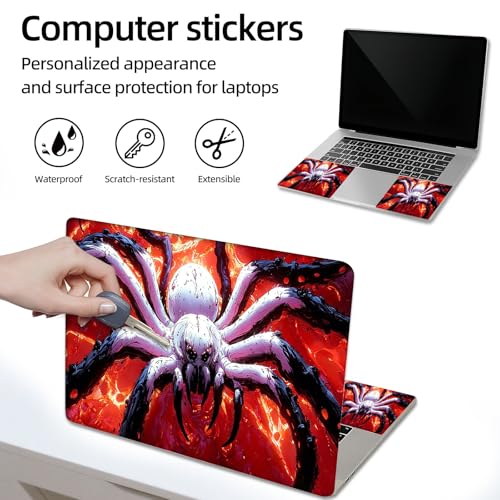 Aesthetic Laptop Skin Sticker, Giant White Spider in Fiery Abyss Waterproof Vinyl Laptop Decal, Removable Bubble Free, Reusable Protective Cover for 13 14 15 15.6 Inch - color: Giant White Spider in Fiery Abyss