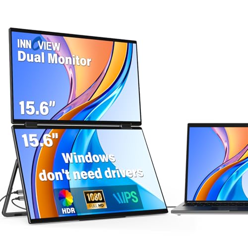InnoView Portable Dual Monitor 15.6" 1920x1080 Dual Stacked Foldable Monitor | 315° Screen Adjustment | USB-C/HDMI Second Monitor for Laptop, Mac, Windows - size: 15.6 inches