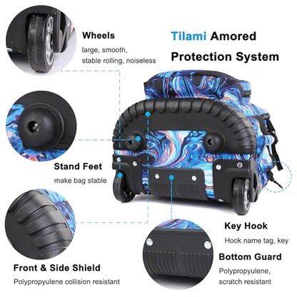Tilami Rolling Backpack 19 inch with Lunchbox Wheeled Laptop Backpack, Painting Blue - color: Painting Blue