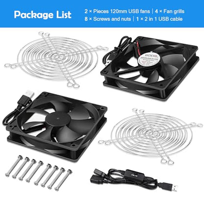 120mm Computer Case 5V USB Powered Fan, Small Silent Flat Cooler with Speed Controller for Receiver/Router/Electronic Equipment（2-in-1 Pack） - style: 2 in 1-12025-USB