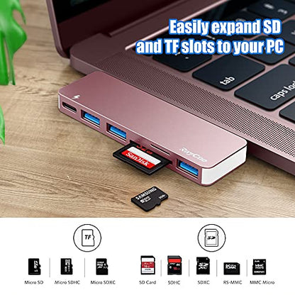 USB C Hub Adapter for MacBook Pro/Air 2020 2019 2018, 6 in 1 USB-C Accessories Compatible with MacBook Pro 13″ and 15″ with 3 USB 3.0 Ports, TF/SD Card Reader, Power Delivery (Pink)