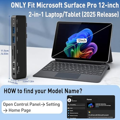 Surface Pro 12 Docking Station, Surface Pro 12 Accessories with 4K HDMI, Thunerbolt 4 Hub (4K@60Hz Display+ 40Gbps Data+ 100W Charging), 2 USB3.0, SD/TF, 3.5mm Audio for Surface Pro 12 inch 2025 - color: For Surface Pro 12