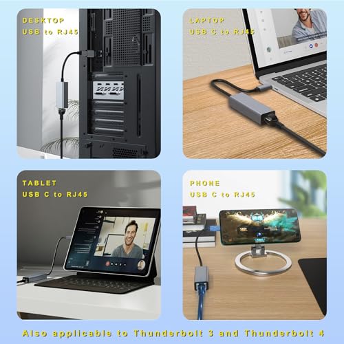 USB Ethernet Adapter USB C Hub for Mac Tablets PC, Ethernet Adapter to USB-C Laptop 10 Gigabit for MacBook Pro/Air Surface, USBC Hub Dongle Compatible for Thunderbolt 3/4 to RJ45 Network100/1000Mbps