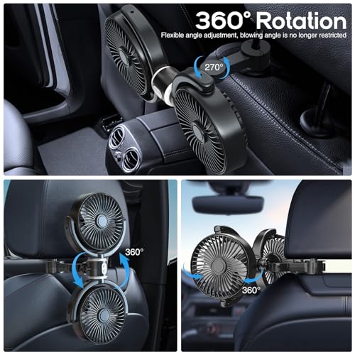 Car Fans for Backseat Kids, USB Dual Head Car Seat Fan for Baby with Strong Wind to Circulate Cool Air , 3 Speed Separate Control, 360° Adjustable Clip Rear Headrest Quiet Fan for SUV, Sedan & Truck - color: Grey