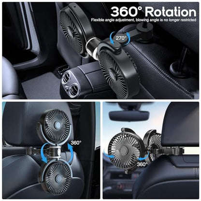 Car Fans for Backseat Kids, USB Dual Head Car Seat Fan for Baby with Strong Wind to Circulate Cool Air , 3 Speed Separate Control, 360° Adjustable Clip Rear Headrest Quiet Fan for SUV, Sedan & Truck - color: Grey