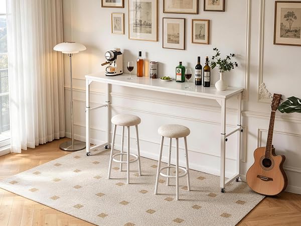 Aibiju Overbed Table with Wheels, Bed Desk with Adjustable Height, Rolling Table, Laptop Table, Recliner Desk, for Bedroom, Living Room, Office, White YD-BT001W - color: White