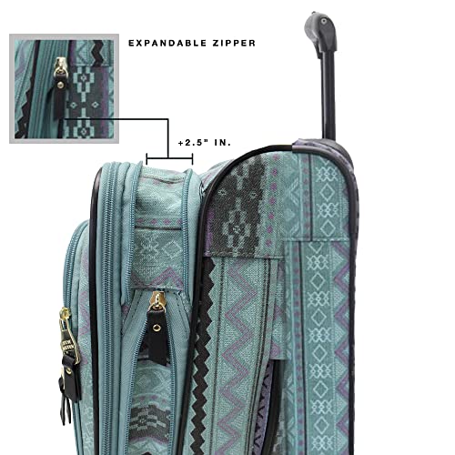 Steve Madden Designer-Gepckkollektion Leichter Softside-Koffer fr Damen und Herren strapazierfhige 50,8 cm groe Tragetasche mit 4 rollenden Spinner-Rdern, Legends Turquoise, 20in, Carry on Bag With - color: Legends Turquoise, size: 20 inches