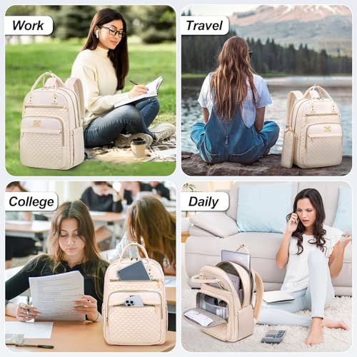 Tealari Laptop Backpack for Women,15.6 Inch Laptop Backpack for Work,Water Resistant Travel Backpack,College Bookbag with Wallet (Beige) - color: Beige