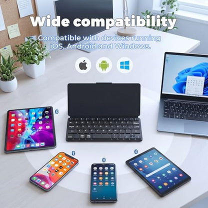 CMARS Mini Bluetooth Keyboard for iPad, Universal Portable Wireless Keyboards with Adjustable 150° Stand & Integrated Protective Cover, Travel Keyboard for iOS/Android/Windows - Black