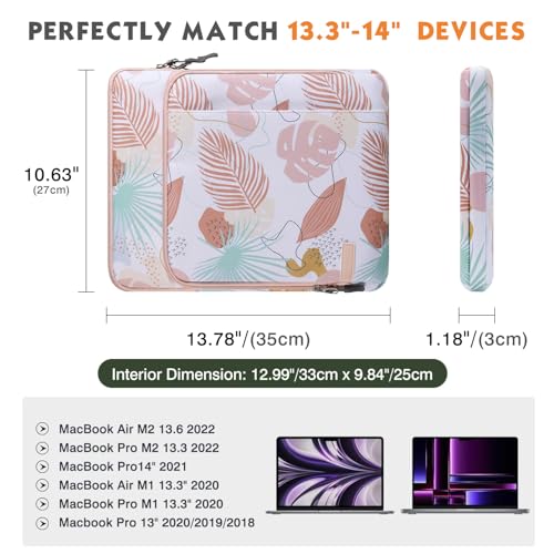 MoKo 13.3-14 Inch Laptop Sleeve Bag Carrying Case with Accessory Pocket | Fits MacBook Pro 14-inch M3/M2, MacBook Pro 13-inch M2/M1, MacBook Air 13.6-inch M2 and Surface Pro 9/8, Tropical Leaf - color: Tropical Leaf, size: 13.3-14 Inch