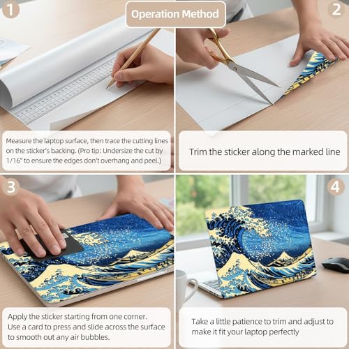 Aesthetic Laptop Skin Cover,12-15.6 Inch Universal Vinyl Sticker Decal,Waterproof Scratch-Resistant Notebook Wrap,Removable Residue-Free Protector,Wave Night Star - color: Wave Night Star