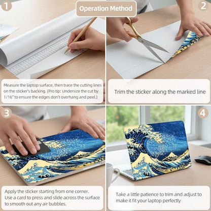 Aesthetic Laptop Skin Cover,12-15.6 Inch Universal Vinyl Sticker Decal,Waterproof Scratch-Resistant Notebook Wrap,Removable Residue-Free Protector,Wave Night Star - color: Wave Night Star