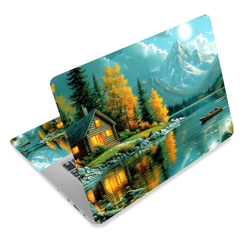 Aesthetic Laptop Skin Cover,12-15.6 Inch Universal Vinyl Sticker Decal,Mountain Lake Cabin Waterproof Scratch-Resistant Notebook Wrap,Removable Residue-Free Protector - color: Mountain Lake Cabin