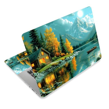 Aesthetic Laptop Skin Cover,12-15.6 Inch Universal Vinyl Sticker Decal,Mountain Lake Cabin Waterproof Scratch-Resistant Notebook Wrap,Removable Residue-Free Protector - color: Mountain Lake Cabin