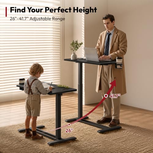 SANODESK 32''Pneumatic Adjustable Overbed Bedside Table with Hidden Casters | Medical Mobile Side End Table Laptop Computer Standing Desk Cart with Tray, Hospital and Home Use(31.5" W x 17.7" D,Black) - color: Black, size: Large