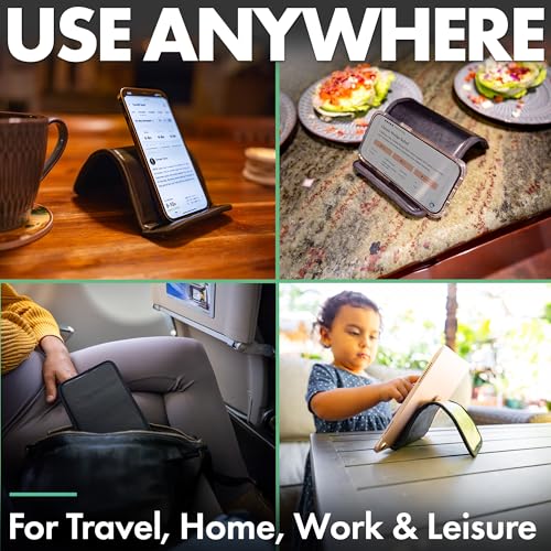 Airplane Phone Holder - Foldable Phone Stand for Plane Travel | Vegan Leather, Tabletop Mount Desk, Plane Tray Seat back, Treadmill, Fits iPhone Cell Phone, 9 x 4.3 in - color: Vegan Leather, size: Large