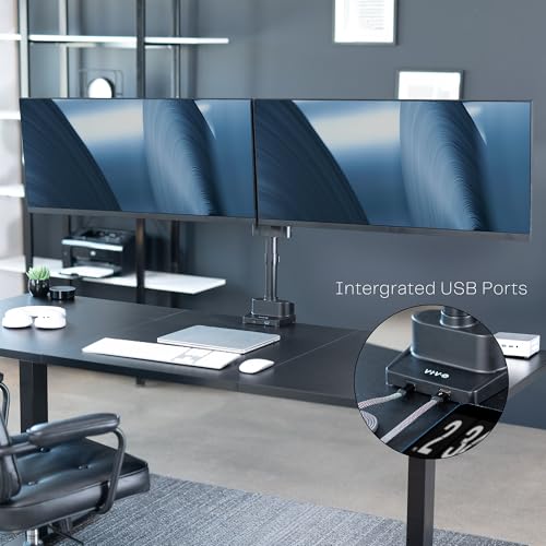 VIVO Premium Aluminum Full Motion Dual Monitor Desk Mount Stand with Lift Engine Arm, Pole Extension, and USB Ports, Fits Ultrawide Screens up to 40 inches, STAND-V102BDU - size: Dual monitor, style: Extended