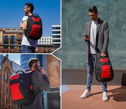Swissdigital Design Men's Laptop Backpack for College and Business Travel with Integrated USB Charging Port and RFID Protection Fits 15.6" Laptops Black/Red | J14-41 - color: Black/Red
