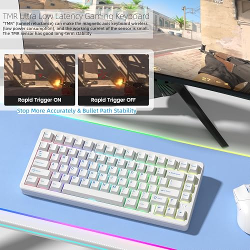 Womier SK75 TMR Keyboard Gaming 75% Hall Effec,Wireless Mechanical Keyboard | Rapid Trigger Custom Magnetic Switches Keyboards with 8000 Hz Hot Swap, BT/2.4G/USB-C for Mac Windows Linux,White-Aluminum - color: White