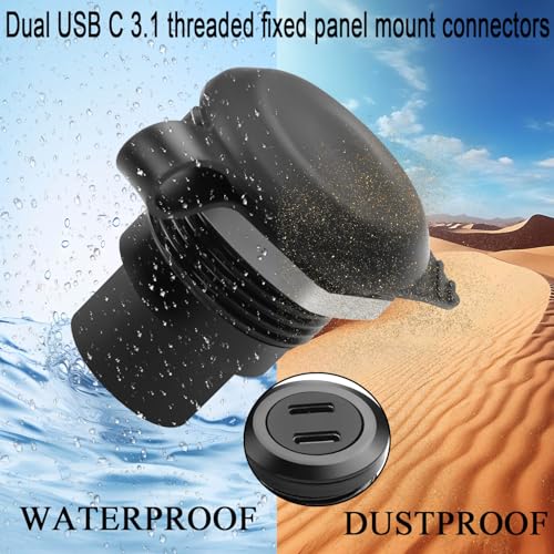 QIANRENON 10Gbps Dual USB C 3.1 Threaded Fixed Mount Adapter 2 Port USB Type C 3.1 Female to Female Embedded Panel Mount Circular Connector, Dust Cover, Installed in Dashboard Device Panel