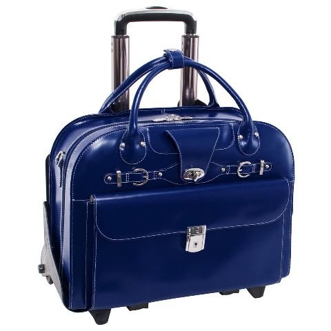 212 Main - 15.6 Inch Roseville Leather Fly Friendly Detachable Wheeled Ladies Briefcase, Navy - 17 x 6 x 13 Inch