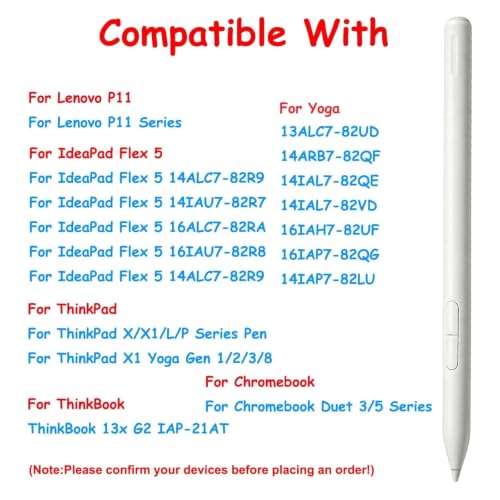 Stylus for Lenovo Yoga WE05,US501,US502 (4X81Q95846), Compatible with Lenovo Touchscreen Laptop, 300/500 Series, Chromebook Duet 3/5, ThinkPad P/X1, IdeaPad Flex (White) - color: White
