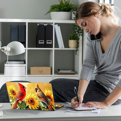 Laptop Skin Sticker Decal 12" 13" 13.3" 14" 15" 15.6",Waterproof Scratch Resistant Vinyl,Reusable Easy to Apply,for MacBook HP Dell Notebooks Netbooks Laptop,2 Wrist Pads,Cardinal Bird Sunflower - color: Cardinal Bird Sunflower