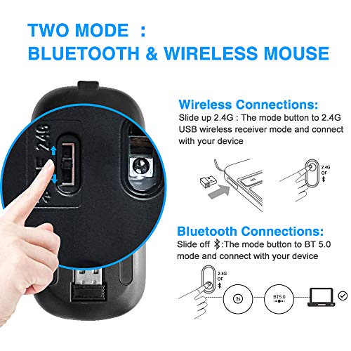MMK Wireless Bluetooth Mouse, 2.4G Rechargeable Optical Mouse for Laptop | LED Slim Dual Mode (Bluetooth 5.0 and 2.4G) Wireless Mouse for Laptop, PC, Mac OS, Android, Windows (Champagne) - color: Champagne